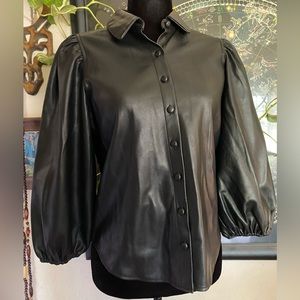 NWOT Marc New York Andrew Marc Faux Leather Button up Collared Top! Size XS!